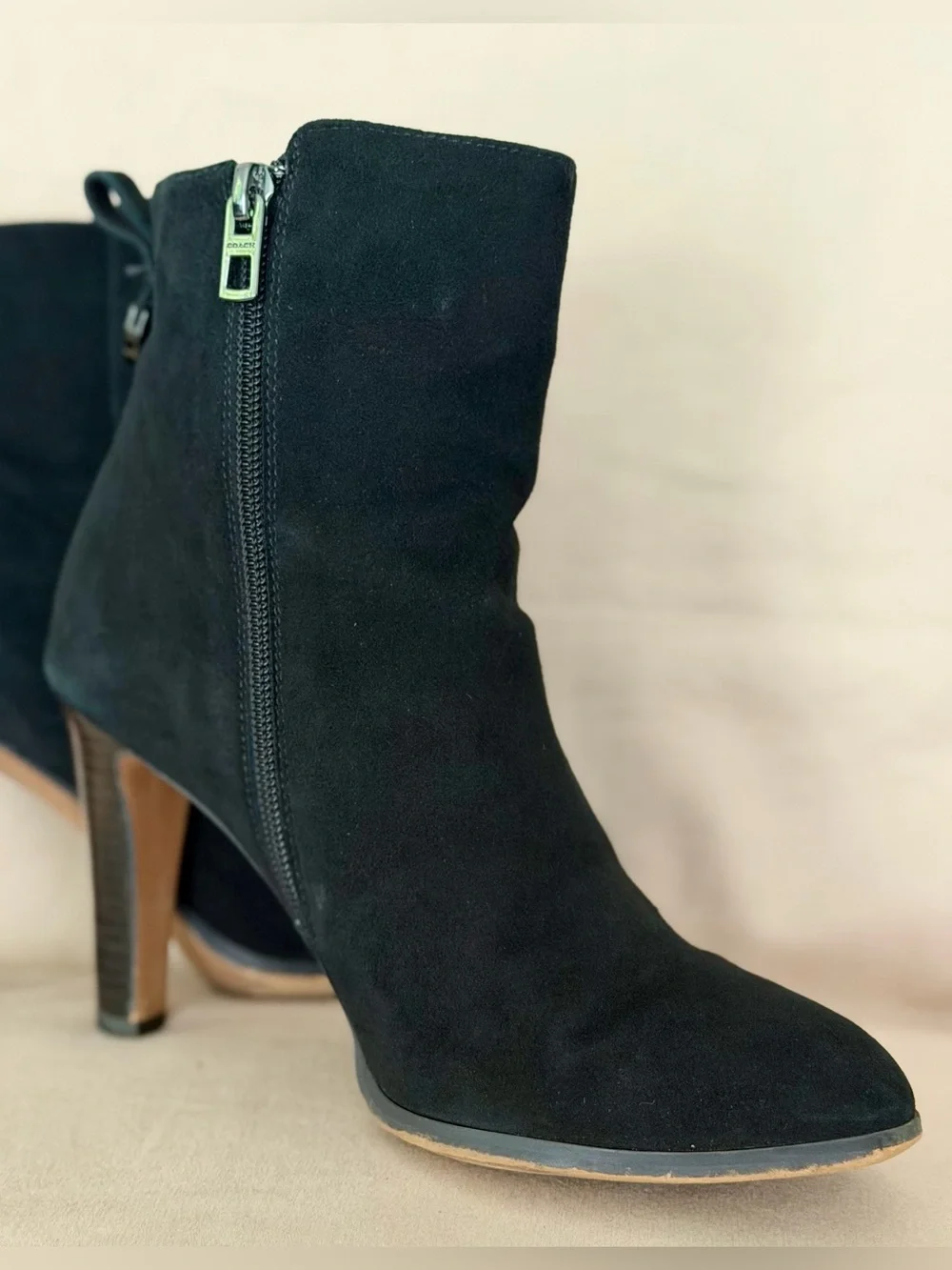 COACH Jemma Kid Suede Black High Heel Stiletto Ankle Boots Size 7B